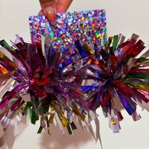 Colorful Metallic Pom Pom fireworks and stars earrings